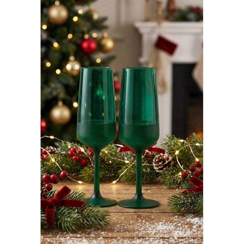 Ensemble de 2 verres à champagne Elegant (vert, 2,8 x 2,8 x 8,9 pouces) | 100% verre, capacité de 6,6 oz liq. Parfait pour les célébrations et les occasions spéciales