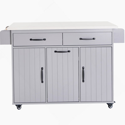 43"W Kitchen Island with Trash Can Compartment and Drop Leaf