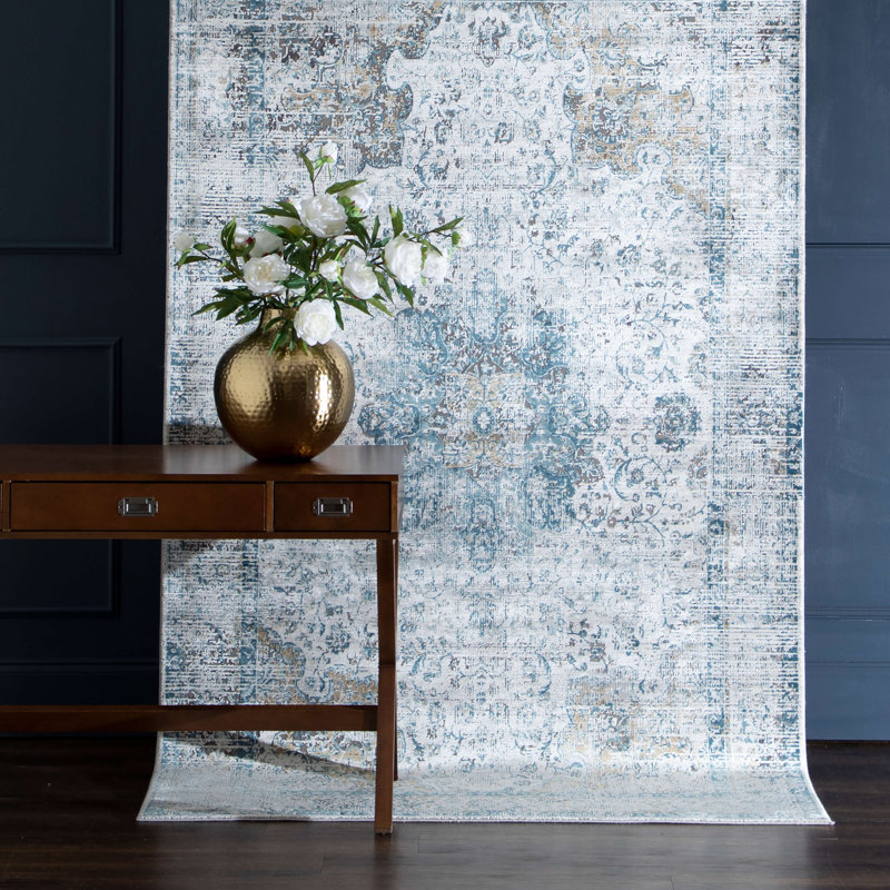 Dorset Blue Rectangular Wool and Viscose Area Rug