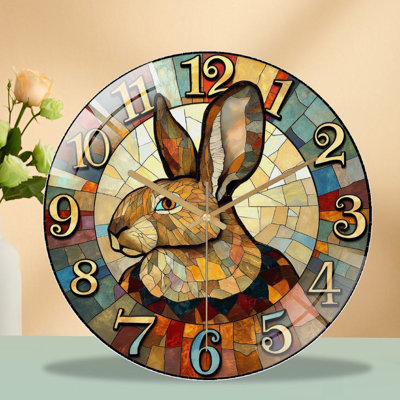 Horloge murale en verre coloré Lapin, horloge murale 12 po