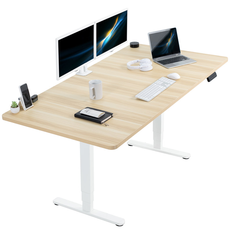 Electric 71" x 30" Stand Up Desk Workstation, 2B7B Series, 25.4'' H x 71" W x 36'' D, Light Wood/White