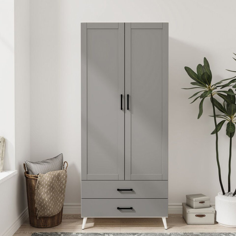 Bosse Solid Wood Wardrobe, White Grey