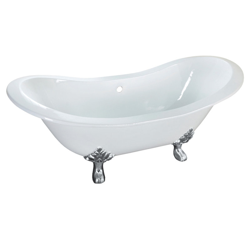 Kingston Brass Aqua Eden 61-Inch Cast Iron Oval Double Slipper Clawfoot Tub (No Faucet Drillings), Polished Chrome