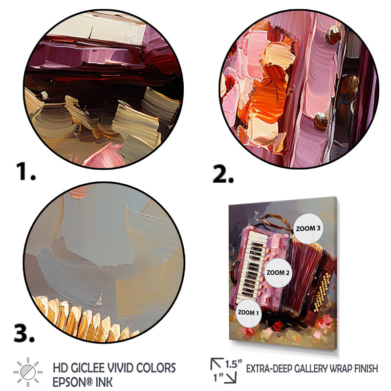 Rose rose, accordéon, sérénade - musique, art mural, Encadrement doré, H 44 po x l 34 po x P 1,5 po