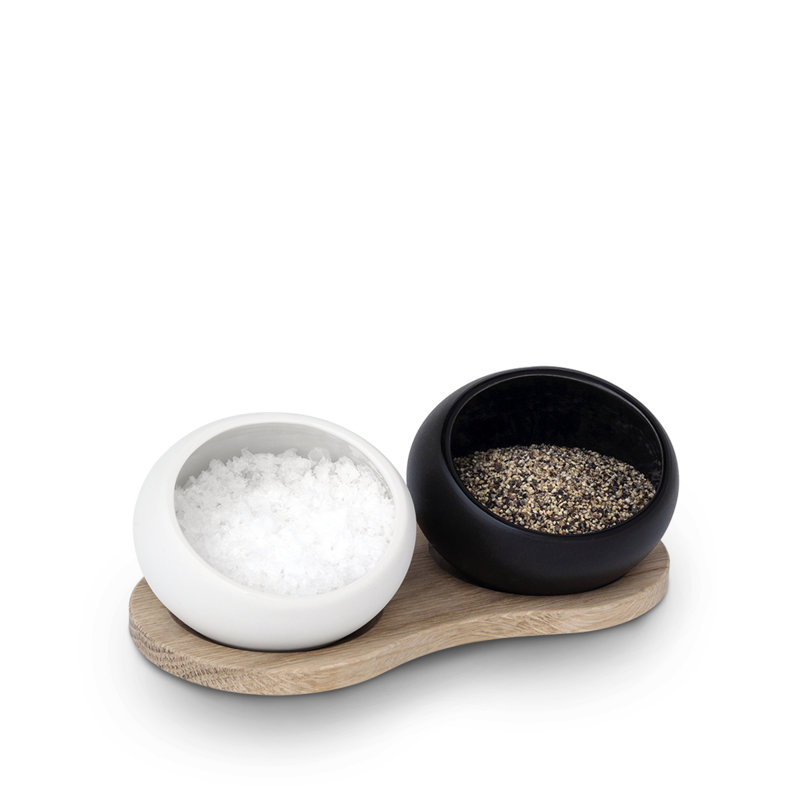 Salt and Pepper Cellar Set, Black/White, H: 2.6"