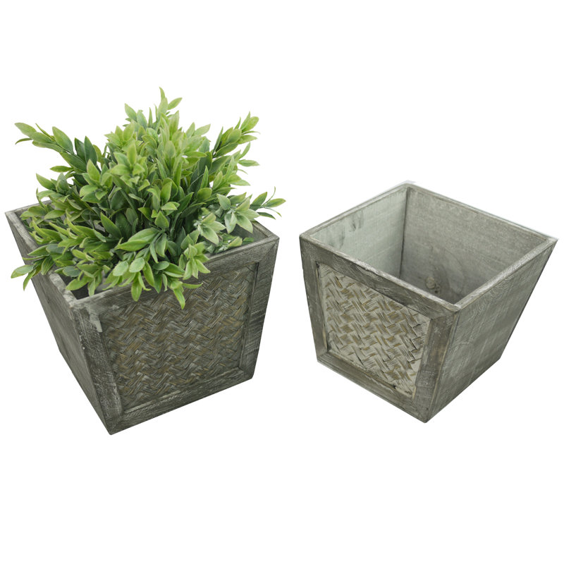 Noam Handmade Wood Pot Planter, Gray