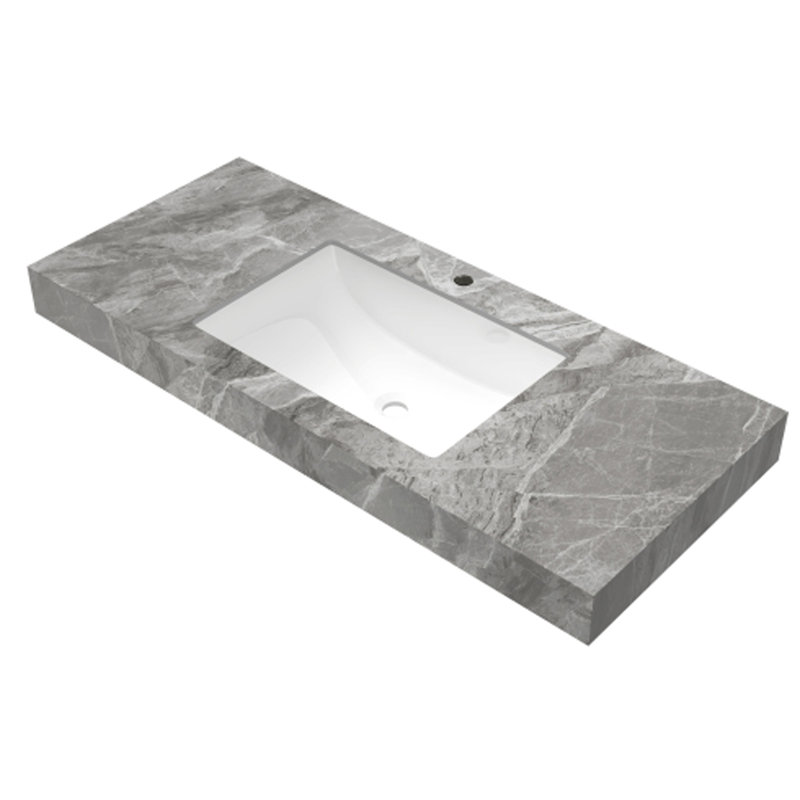 Comptoir en pierre frittée gris clair 48 po MURI et lavabo encastré en céramique avec un trou de robinet pré-percé standard, sans armoire, sans robinet ni couvercle d'évier