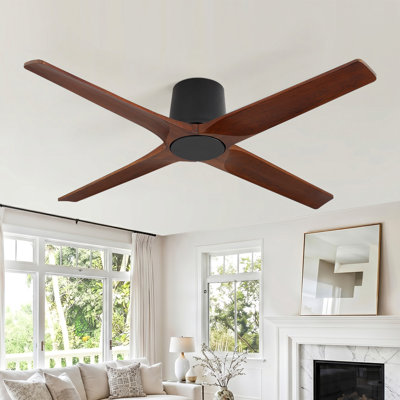 4-Solid Wood Blades Indoor Flush Mount Dc Motor Standard Ceiling Fan with Remote
