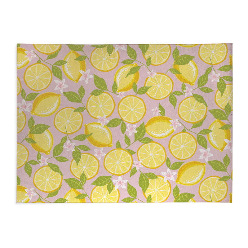 Tapis de cuisine anti-dérapant léger Lemons, Rectangulaire 2 pi x 3 pi, Rose