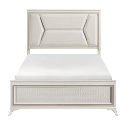 Antique White And Gold Queen Bed With Led Headboard, Chenille Upholstery, Wooden Frame For Bedroom Furniture Size Decoration, Headboard Engineered Wood