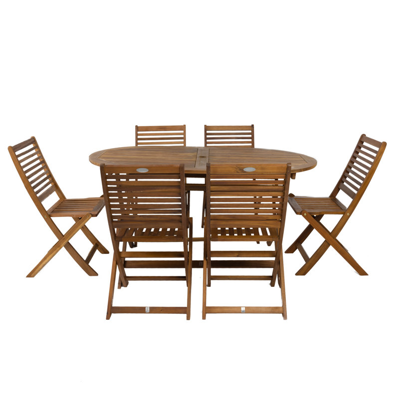 East Providence 6 - Person Acacia Wood Patio Dining Set with Oval Table