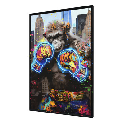 Britwall LED Wall Art Ape Boxing Illuminated Canvas 83x123cm with UK Plug & ON Off Switch