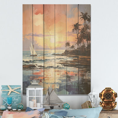 Beach Coastal Nostalgia - Coastal Beach Wood Wall Art On Natural Pine Wood
