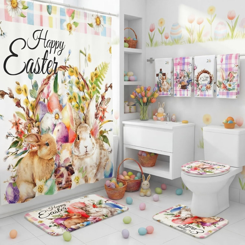 Ensemble de rideau de douche Happy Pâques