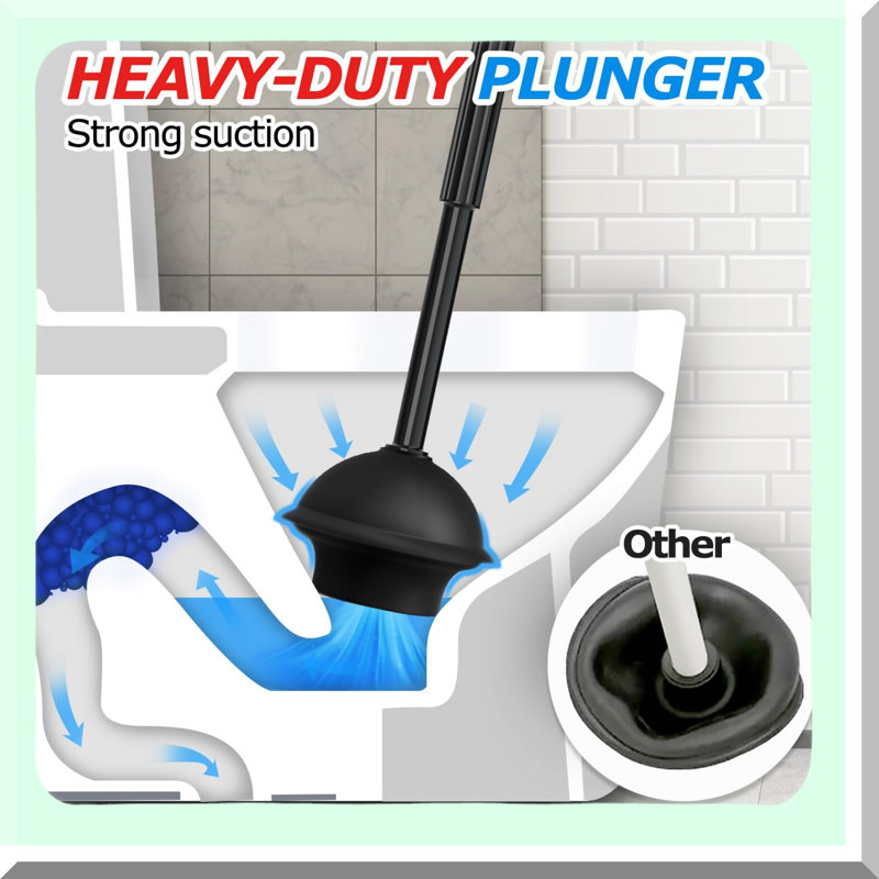 DualClean Pro: 2-in-1 Extended Handle Plunger & Brush Set for Efficient Bathroom Cleaning