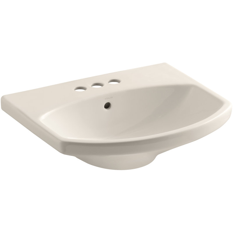 Cimarron Vitreous China 23" Pedestal Bathroom Sink with Overflow, Innocent Blush, 4" Centerset