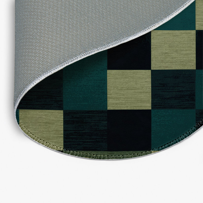 Tapis d'intérieur et d'extérieur à carreaux vert, Rond 5 pi