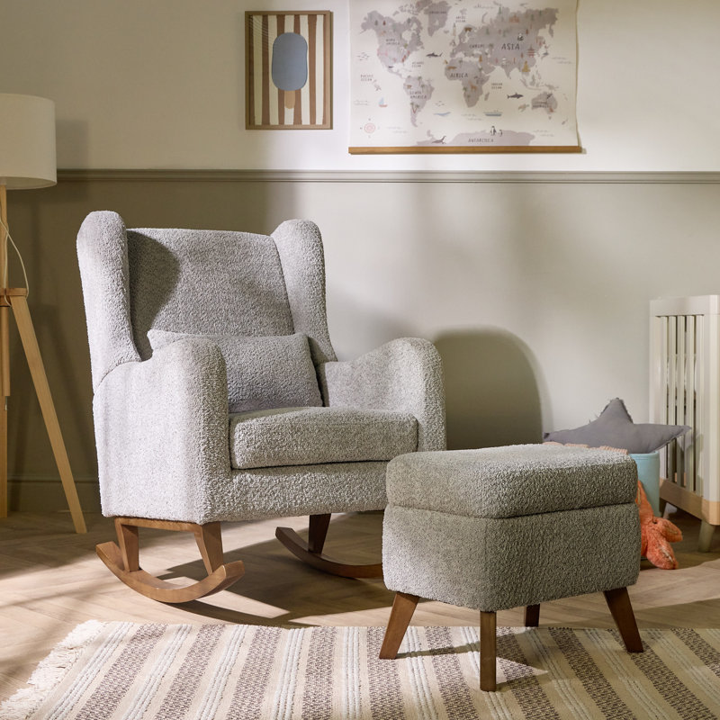 Harper Wingback Rocking Chair & Footstool – Teddy, Grey