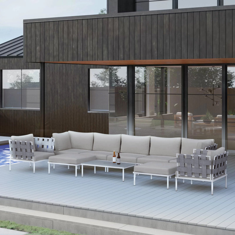 Modway Harmony 10 Piece Outdoor Patio Aluminum Sectional Sofa Set, Gray