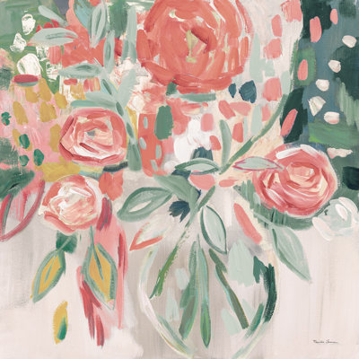 Summer Pink Floral Modern by Farida Zaman - Wrapped Canvas Painting