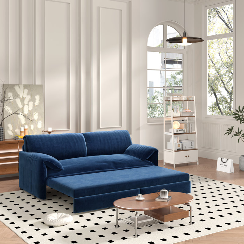 66" Queen Pull-Out Sofa Bed, 3-In-1 Convertible Sleeper Sofa, Multi-Functional Velvet Loveseat Bed, Perfect for Living Room, Bedroom, Apartment, Office - New Larger Size