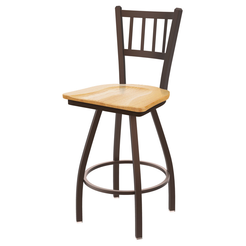 Nicolaie Swivel Counter Stool, Black Wrinkle, Wood-Natural Maple, Bar Stool (36” Seat Height)