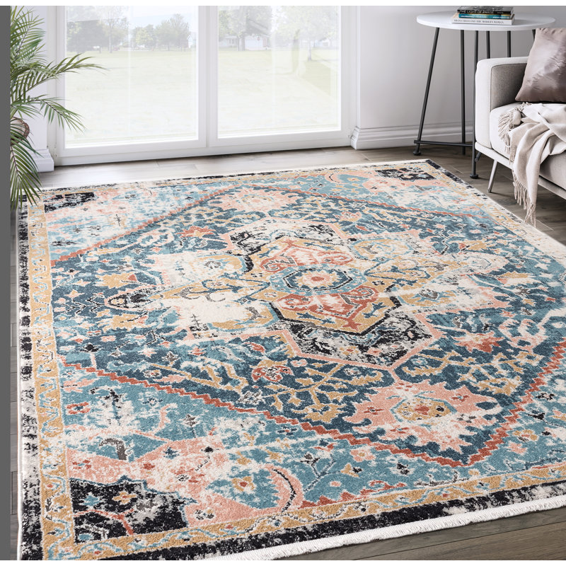 Tapis oriental bleu / beige Etto, Rectangle 6 pi x 9 pi