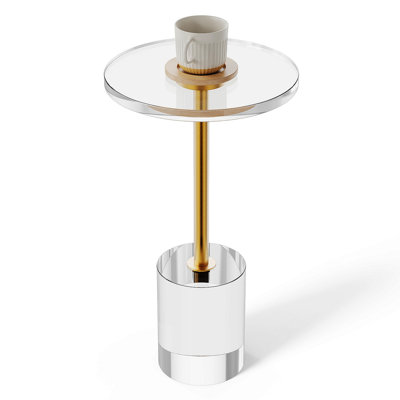 Clear Acrylic End Table, Acrylic Side Table With A Solid Base, 11.9 X 11.9 Inch Round Tabletop, 21.4 Inch High, For Coffee, Drink, Food, Snack Used In Living Room, Bedroom, And Study