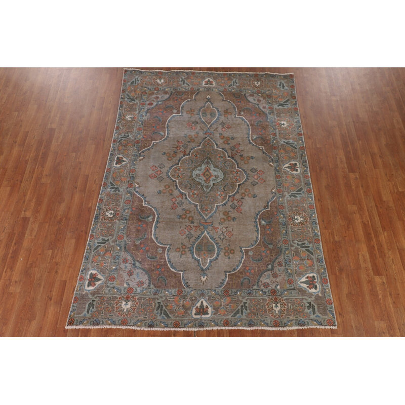 Tapis traditionnel en laine brun vieilli 6 x 9