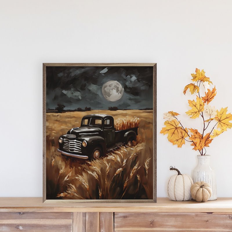 «Black Truck In Hayfield» sur, H 10 po x l 8 po
