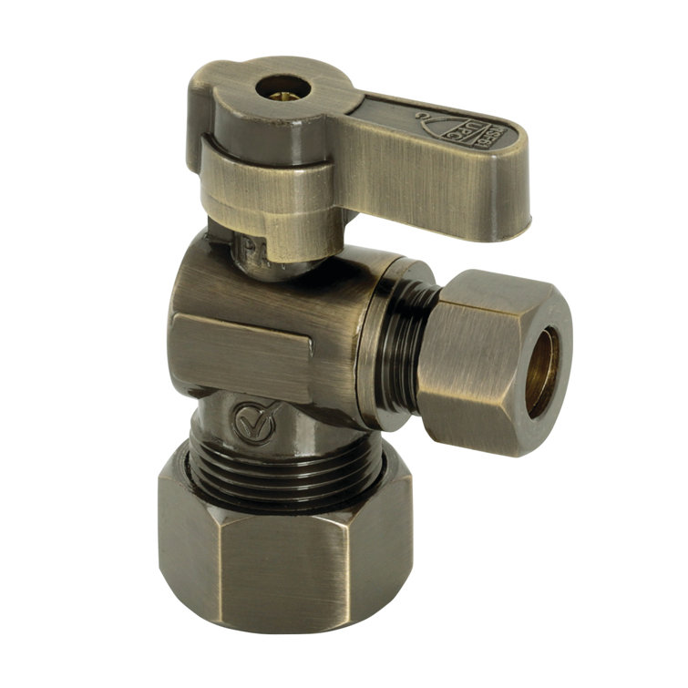 Kingston Brass Baseline 5/8-Inch OD Comp x 3/8-Inch OD Comp Quarter-Turn Angle Stop Valve