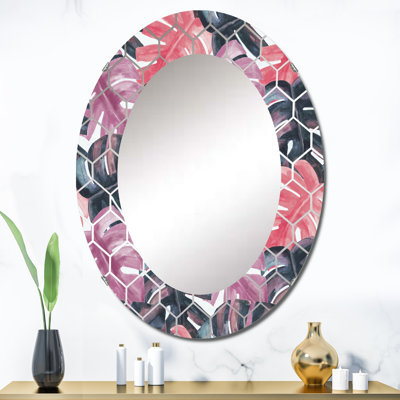 Monstera coloré sur brosses rugueuses II - miroir mural tropical