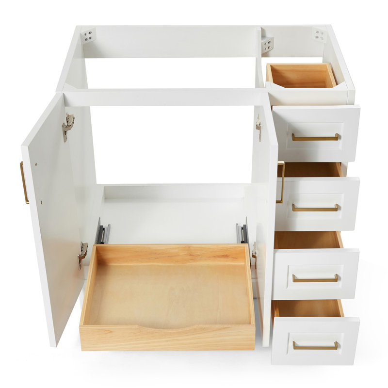 Sawyer 36'' Solid Wood Single Bathroom Vanity in White, Left Offset Base Cabinet without Top, White
