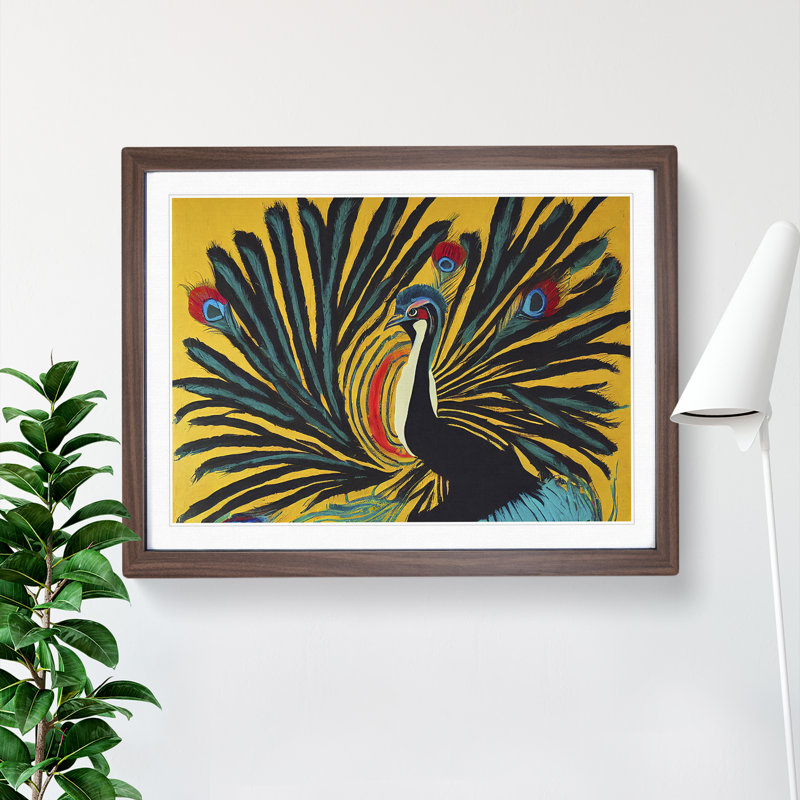XH1022-6852X Peacock Abstract - Picture Frame Print, 25cm H x 34cm W x 2cm D, Walnut Framed