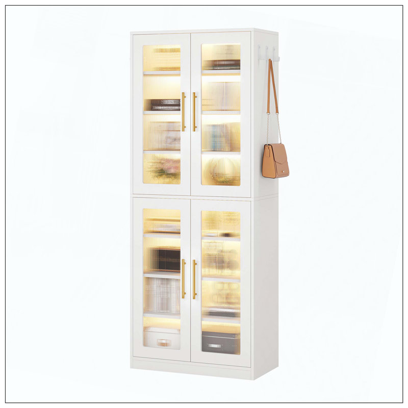 Grande bibliothèque blanche avec 8 portes réglables à DEL, White