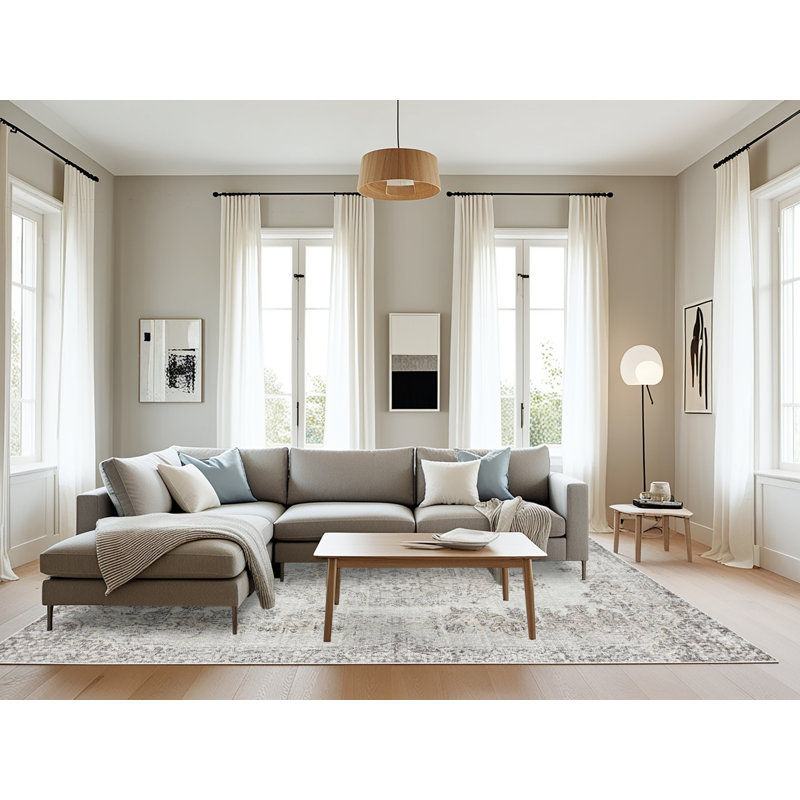 Tapis décoratif gris en laine oriental, Rond 8 pi