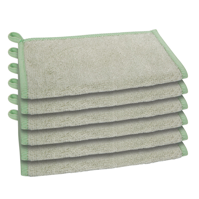 Set of 6 Kitchen Cloths Solid, Green/Beige