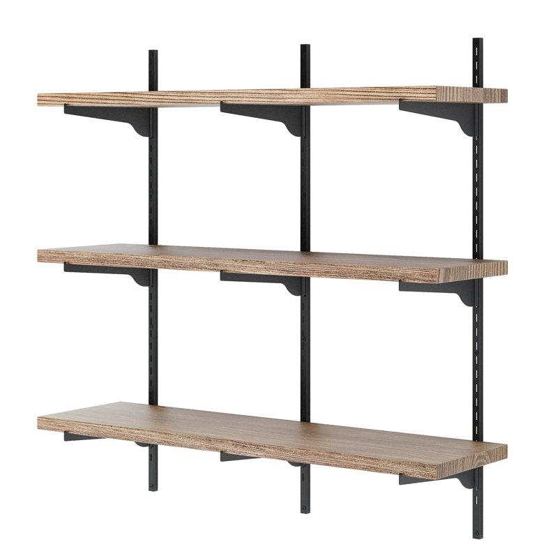 36" Long Floating Bookshelves With Adjustable Bracket, Living Room Shelves, Hanging Shelves For Wall, Real Wood Shelves, Farmhouse & Rustic Decor, 3 Tier, Burnt Board&Black Bracket
