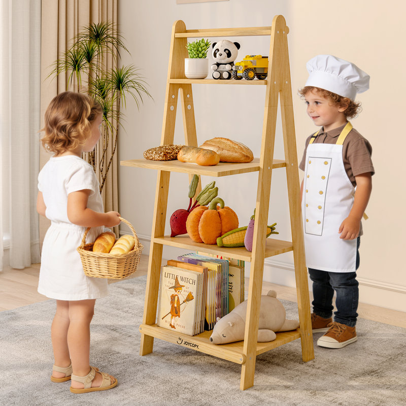 Bibliothèque pour enfant à 5 niveaux en bois massif Montessori avec extension rabattable, H 47,2 po x L 18,9 po x l 15,5 po