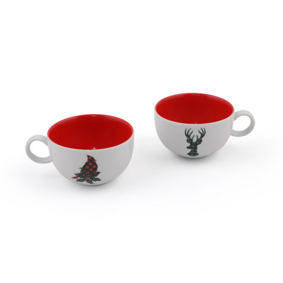 Ensemble de tasses à thé Elegant Christmas (4 pièces), 100% porcelaine, tasses 3,9 x 3,9 x 2,4 po et soucoupes 5,5 x 5,5 x 1,2 po | Va au lave-vaisselle et au micro-ondes, parfait pour les fêtes et les réceptions festives
