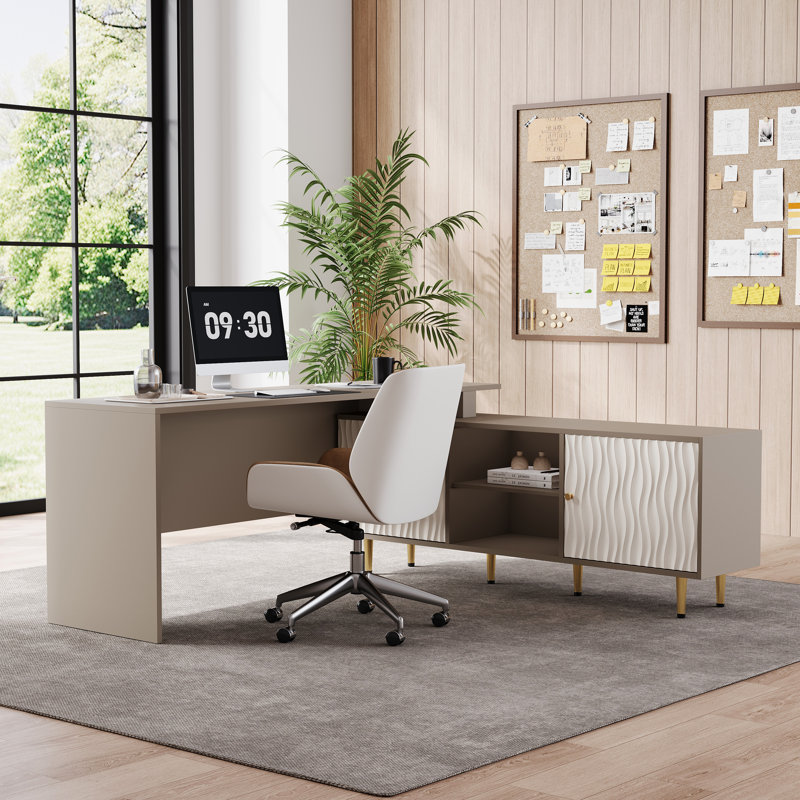 Bureau à domicile extensible avec armoire de rangement réglable en forme de L pour l'écriture