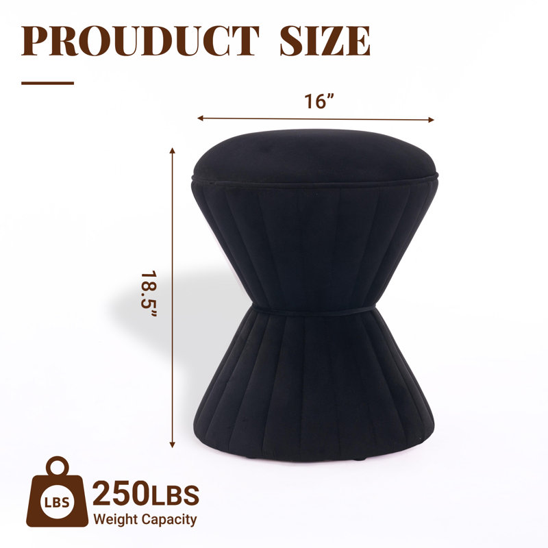  Konsta Tufted Accent Stool Vanity Ottoman, Black