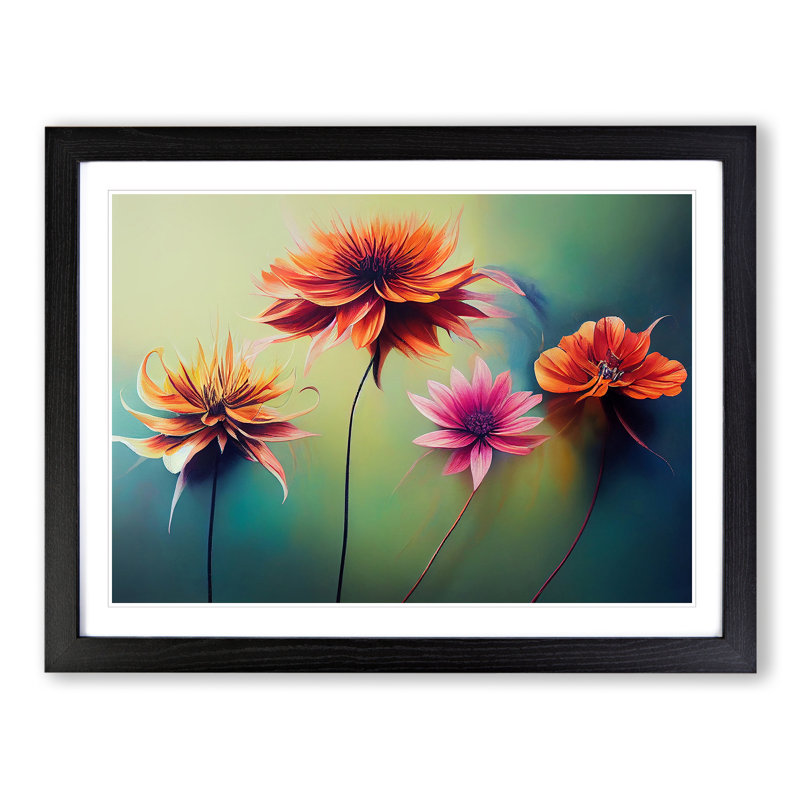 Intriguing Modern Flowers - Framed Print, Black, 46cm H x 64cm W x 2cm D