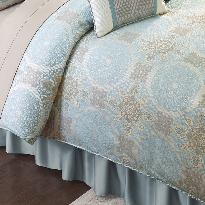 Navy and Gold Reversible Queen Comforter Set with Embroidery