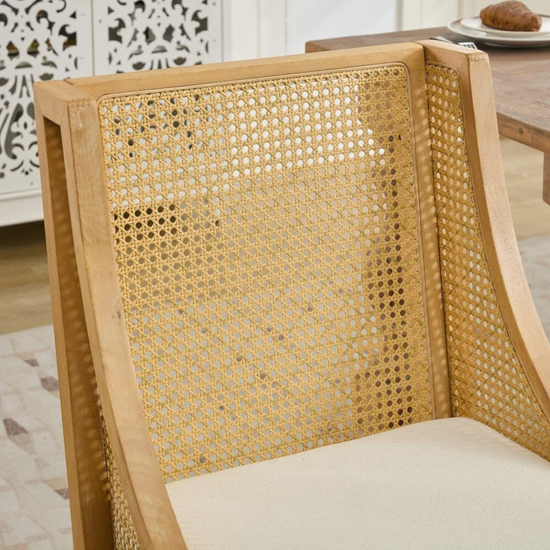 Chaises de salle à manger rustiques en bois et rotin, Beige, 1