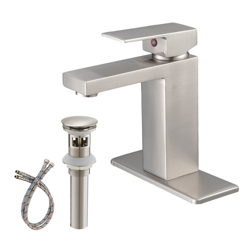 Single-handle Bathroom Faucet with Drain Assembly, Brushed Nickel