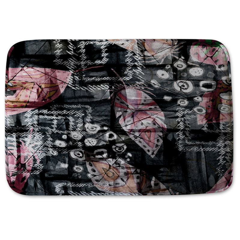 Pelfrey Memory Foam Non-Slip, No Pattern, Black/Pink, Abstract Geometric Fusion