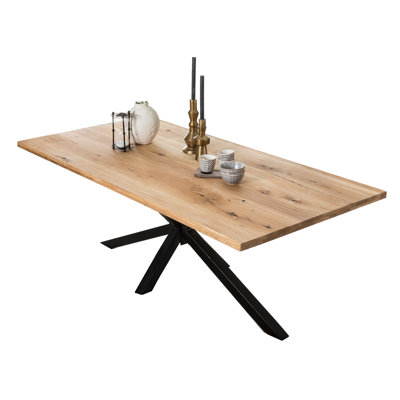 Isaac Oak Solid Wood Top Metal Base Dining Table