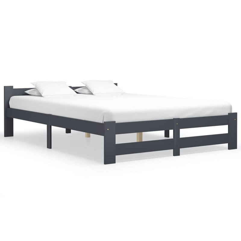 Berna Solid Wood Bed, Dark Grey, European Double (140 x 200cm)