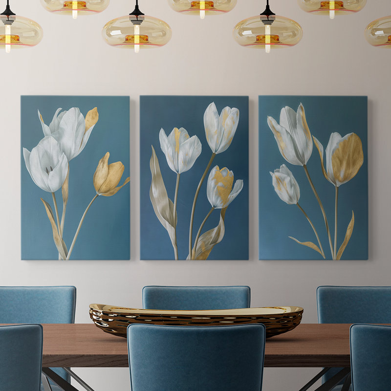 Étude florale, série Li - ensemble de 3 toiles tendues avec châssis - prêt à être accroché, H 27 po x l 18 po